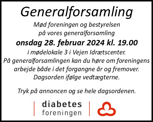 Diabetesforeningen - Vejen - generalforsamling 2024